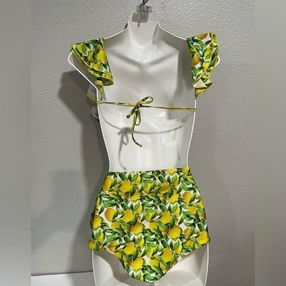 Lina Medina Vintage Lemon Print Ruffled Bikini Set Size Medium — image 6 of 8